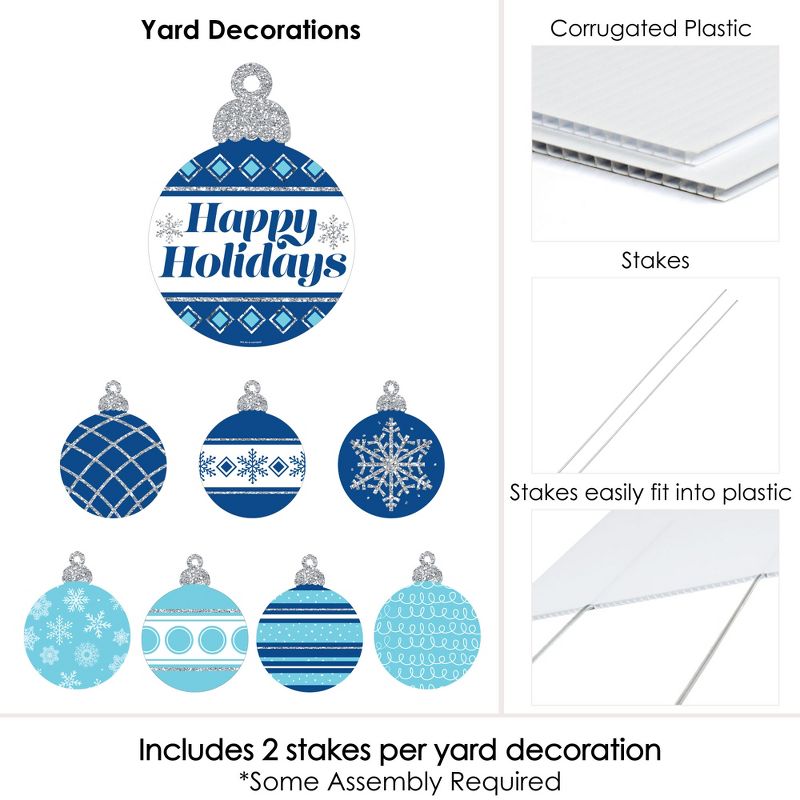 Big Dot of Happiness Blue and Silver Ornaments - Yard Sign and Outdoor Lawn Decorations - Holiday and Christmas Party Yard Signs - Set of 8, 5 of 8