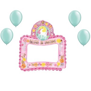 LOONBALLOON Unicorn Theme Balloon Set, 27 Inch Magical Unicorn Air-Fill Selfie Frame Balloon  and 4x latex balloons - 1 of 1