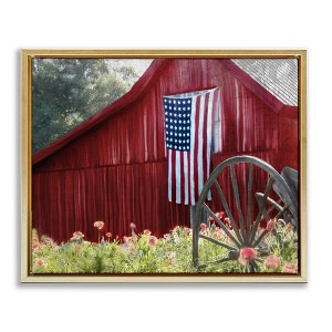 Stupell Industries Red Barn with American Flag Floating Frame Canvas Art - 1 of 4