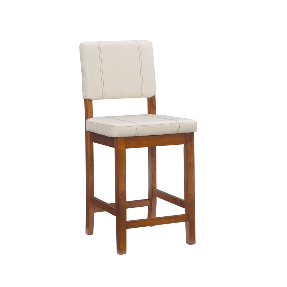 24" Milano Padded Back and Seat Faux Leather Counter Height Barstool Cream - Linon: Upholstered, Wood Legs, Spot Clean