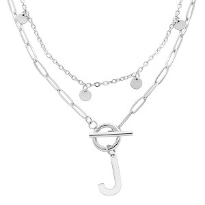 Adornia Tarnish Resistant Sterling Silver Plated Confetti And Paperclip Layered Initial Toggle Necklace - 1 of 3