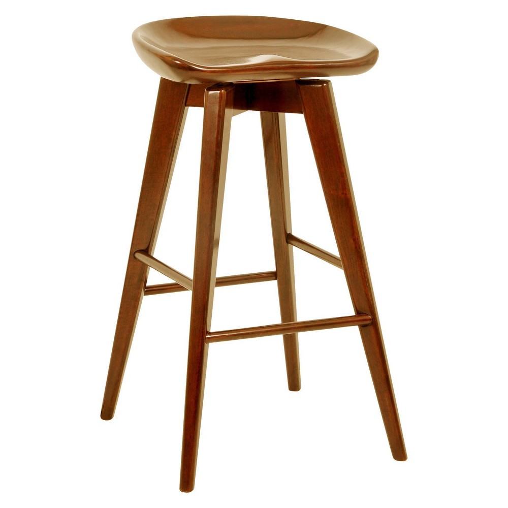 Boraam Bali 29  Backless Swivel Wood Bar Stool  Walnut Finish