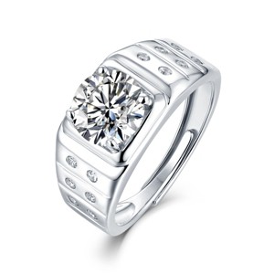 Guili Men's 1.25ctw Lab-Created Moissanite Solitaire with Bezel Sides Engagement Anniversary Adjustable Ring - 1 of 3