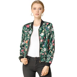 INSPIRE CHIC Women's Stand Collar Floral Prints Zip Up Lightweight Short Jacket - 1 of 4