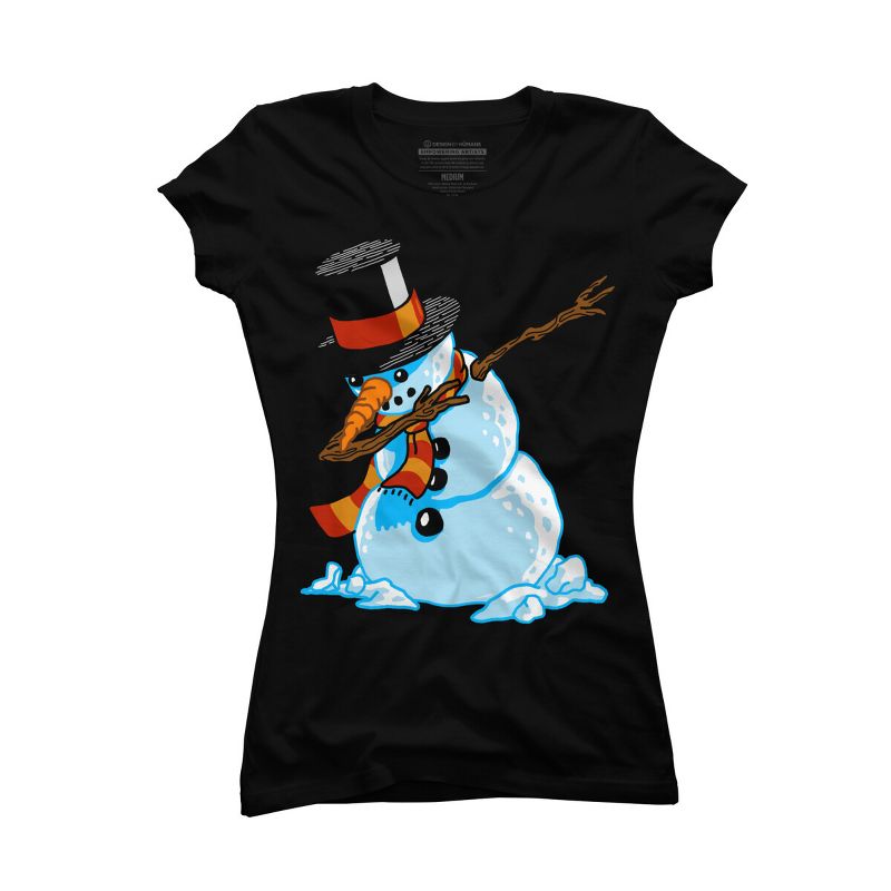 Junior's Design By Humans Dabbing Snowman Shirt Christmas Gift Dab Santa Claus T-Shirt By vomaria T-Shirt, 1 of 4