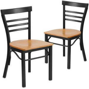 Emma and Oliver 2 Pack Three-Slat Ladder Back Metal Restaurant Chair - 1 of 4