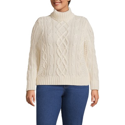 Lands' End Women's Drifter Cable Turtleneck Sweater