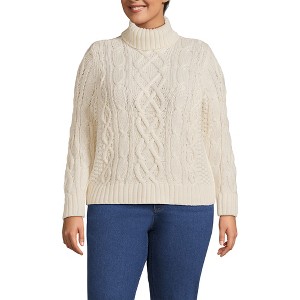 Lands' End Women's Drifter Cable Turtleneck Sweater - 1 of 3