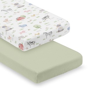 Sweet Jojo Designs Baby Gender Neutral Unisex Fitted 100% Cotton Muslin Crib Sheets Set Farm Animals Multicolor 2pc - 1 of 4