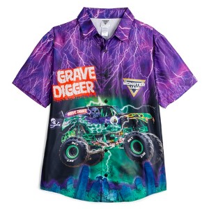 Monster Jam Grave Digger Adult Matching Family Hawaiian Button Down Dress Shirt - 1 of 4