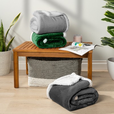 Light Gray Queen Reversible Sherpa Fleece Blanket