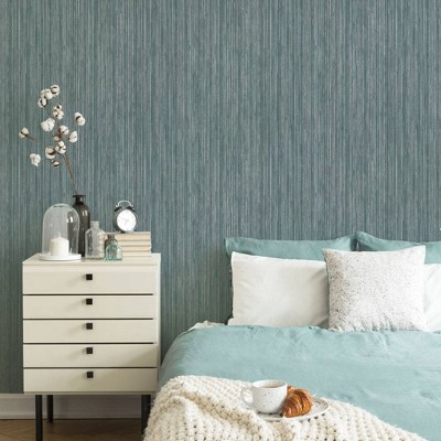 Chambray Blue Faux Grasscloth Textured Peel and Stick Wallpaper Roll
