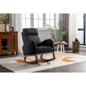 PAGED Premium Linen Accent Chair with Solid Wood Legs & Convenient Side Pocket, High-Back Rocking Armchair for Living Room, Natural Beige - 1 of 4
