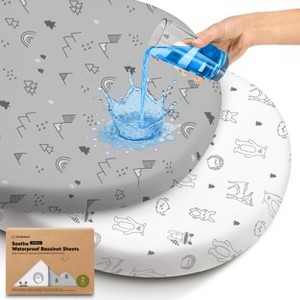 KeaBabies 2pk Soothe Waterproof Bassinet Sheets for Girls, Boys, 33x17 Universal Baby Bassinet Mattress Protector Cover - 1 of 4