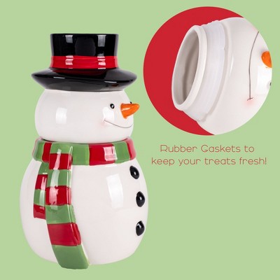 100 North Ceramic 11 inch Christmas Cookie & Candy Jar with Airtight Lid: Kitchen Canisters, Pet Treat Containers & Holiday Storage, Snowman Scarf — фото 3