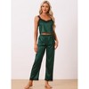 cheibear Women's Satin Lace Trim Cami with Long Pant 2 Pieces Pajama Set - 2 of 4