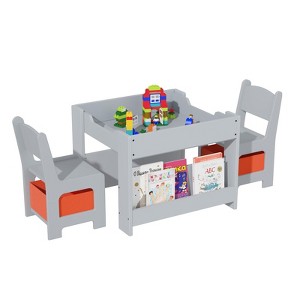 Kids Art Table and Chair Set, 3 in 1 Activity Table with 2 Chairs, Bookshelves, Drawers and Detachable Tabletop - 1 of 4