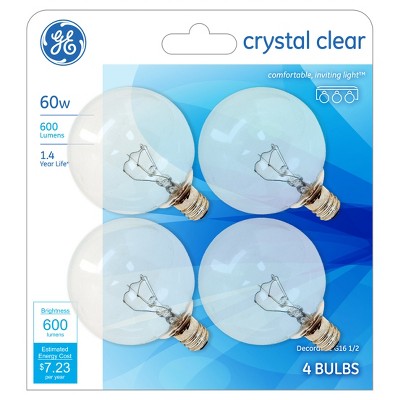 General Electric 60W 4pk G16 Incandescent Light Bulb White/Clear