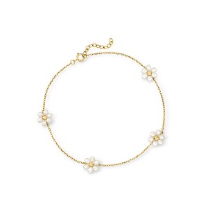 Pure Collection by Ross-Simons 3-3.5mm Cultured Pearl Flower Station Anklet in 14kt Yellow Gold Size 9 - 1 of 4