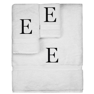BC BARE COTTON Monogrammed Towel Set, Personalized Gift, Set of 3 - White - Black Block - 1 of 4
