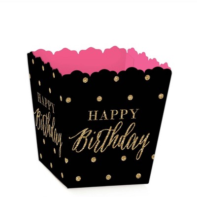 Big Dot of Happiness Chic Happy Birthday - Pink, Black and Gold - Party Mini Favor Boxes - Birthday Party Treat Candy Boxes - Set of 12