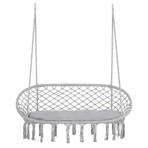 CAVINAS Striped 2-Seat Patio Porch Swing,Macrame Hammock Swing,Hanging Cotton Rope Swing Chair for Deck,Patio,Garden&Backyard,704LBS Capacity,Gray - 1 of 4