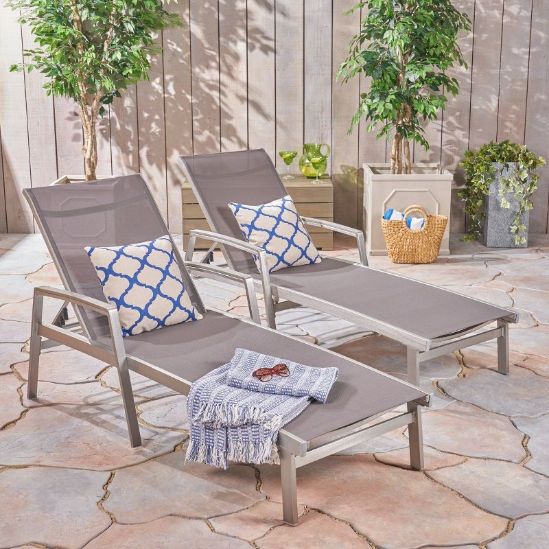 Oxton 2pk Mesh Patio Chaise Lounge - Gray - Christopher Knight Home, 3 of 6