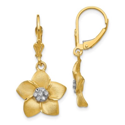 Black Bow Jewelry Two Tone Flower Blossom Lever Back Earrings in 14k Gold