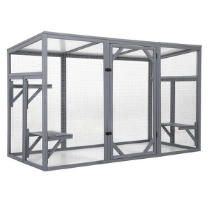 AZL1 Life Concept Pet Crates and Houses Outdoor Wood Cat Enclosure with 3 Platforms, Lockable Door, Sun Sheet Roof, Run, Gray, 70.87"*31.5"*44.3" - 1 of 4