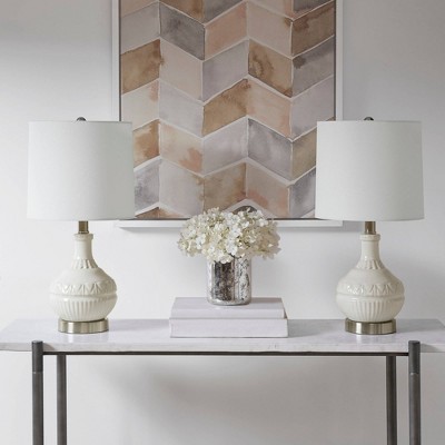 510 Design 20.5" Gypsy Embossed Boho Table Lamp: Ceramic Base, Drum Shade, LED Included