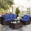 Tangkula 4PCS Rattan Patio Conversation Furniture Set Yard Outdoor w/ Navy Cushion - 2 of 4
