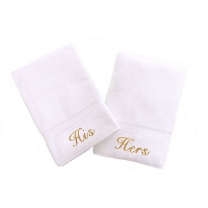 Linum Home Textiles 100% Turkish Cotton "His" and "Hers" 2PC Hand Towel Set - 1 of 3