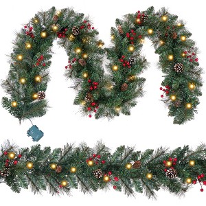 9ft Lighted Christmas Garland, Artificial Pre Lit Xmas Garland Decorations - 1 of 4