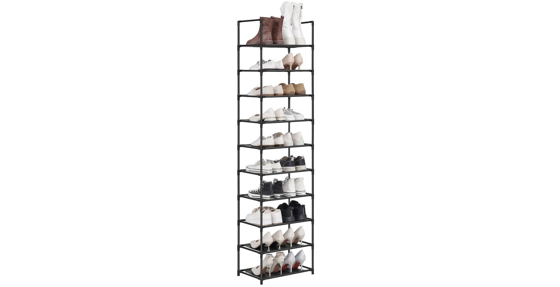 Shoe Rack 10 Tier Shoe Shelf Shoe Storage Organizer Space-Saving 11 x 17.7 x 68.1 Inches Metal Frame Non-Woven Fabric Shelves