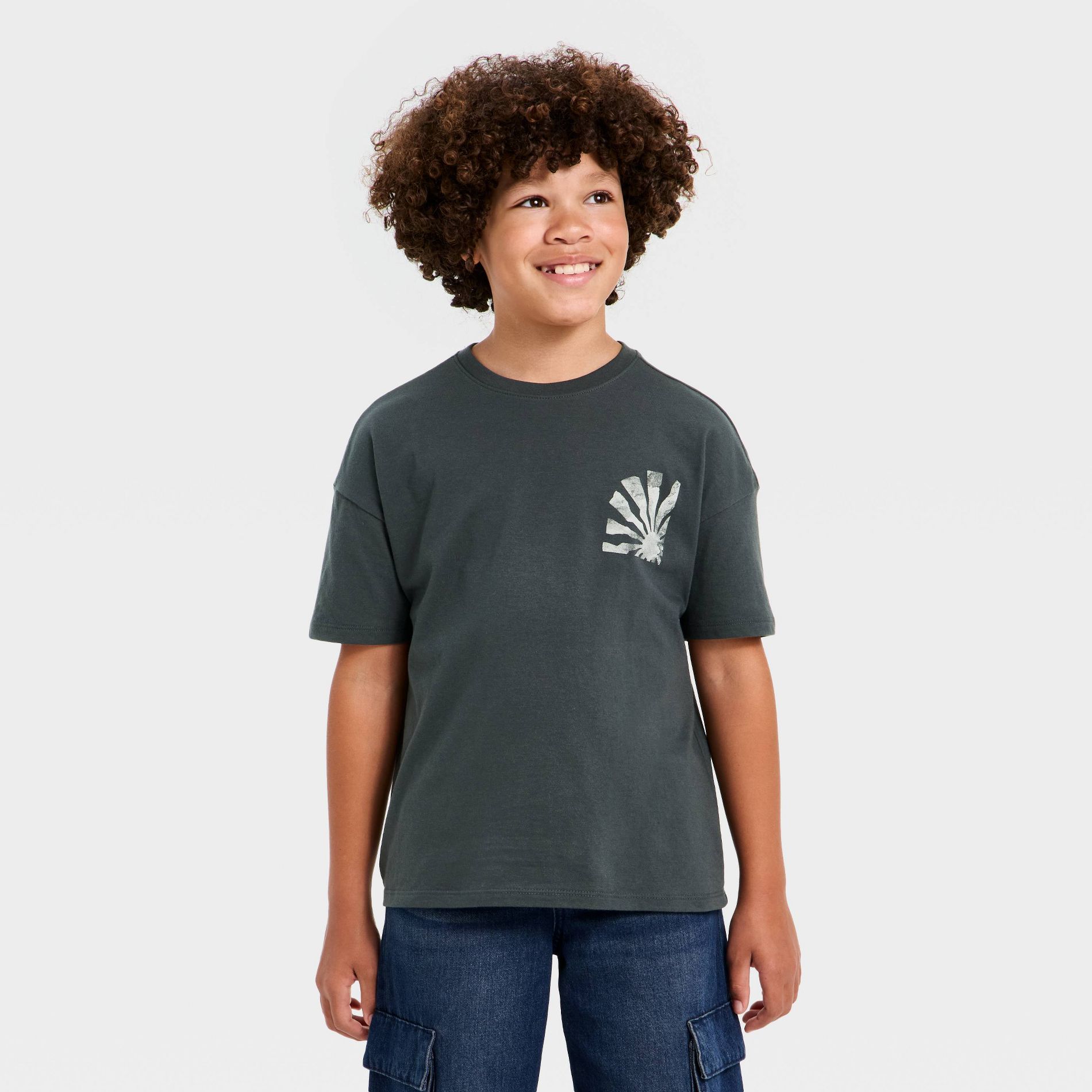 Boys' Short Sleeve Oversized Graphic T-Shirt - Cat & Jack™ Charcoal Gray