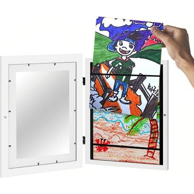 A4 Children Art Frame, Front Opening, Changeable Kid Artwork, Wooden Rectangle Art Frame Home Decor, for Kids Drawing Art Projects, 35 x 26.5 x 4