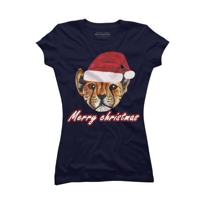 Junior's Design By Humans Christmas cheetah By susserain T-Shirt