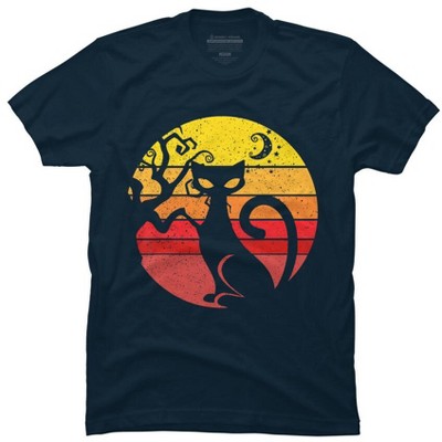 Men's Design By Humans Black Cat Halloween Costume Scary Vintage Cats By TaiHan T-Shirt