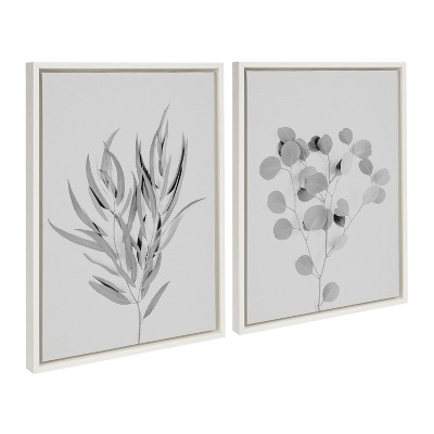 Kate and Laurel Sylvie Neutral Botanical 1 and 2 Soft White Framed Canvas by The Creative Bunch Studio, 2 Piece 18x24, White