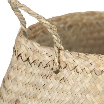 Natural Seagrass Round Collapsible Storage Basket with Handles