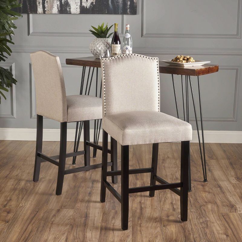 Set of 2 Darren Contemporary Upholstered Counter Height Barstools with Nailhead Trim - Christopher Knight Home, 3 of 13
