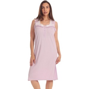 Dreamcrest Womens Sleeveless Nightgown with Lace Trim – Comfortable Sleepwear Pajamas – Solids & Prints - 1 of 3