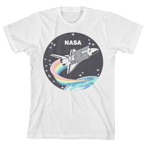 NASA Spaceship Traveling In Space Crew Neck Short Sleeve Girl's White T-shirt - 1 of 3
