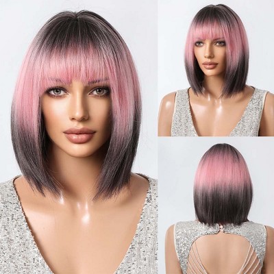 Jessie's Wig 14inch Bob Wig Synthetic Wigs Omber Black Pink Black1 Pc/Pack