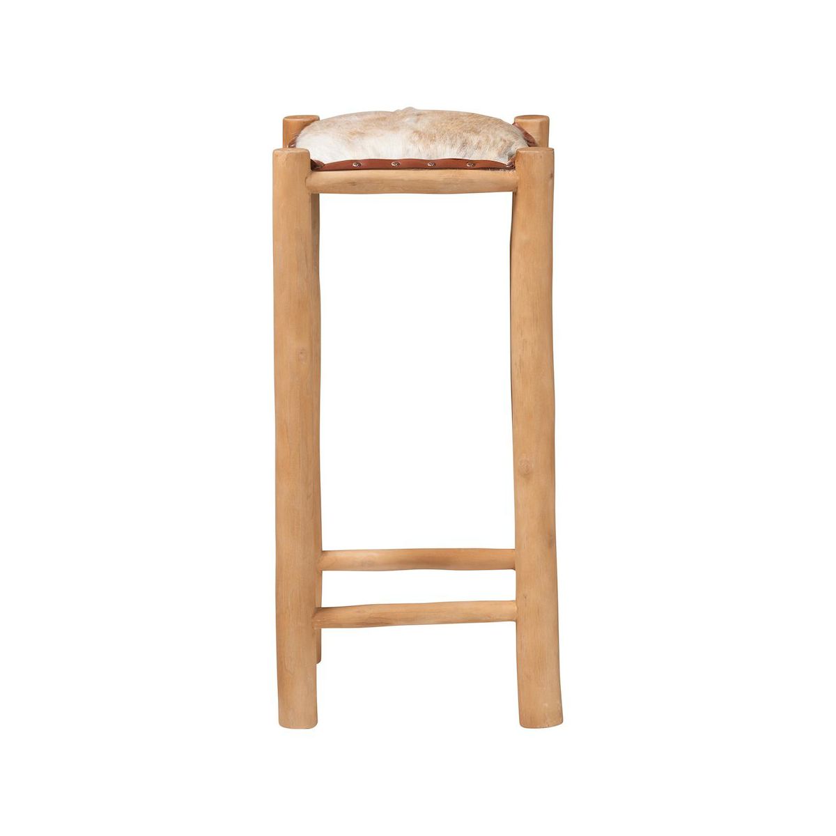 bali & pari,Rivera Genuine Goat Leather Bar Stool - Rustic Boho Seating with Teak Wood - thumbnail 2