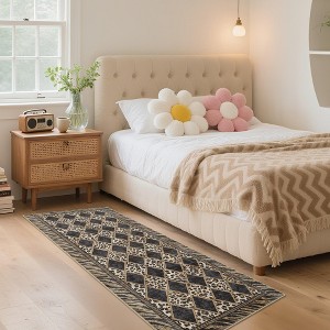 Bordered Runner Rugs: Diamond Print, Non-Slip, Low Pile, Easy-Clean for Hallway, Kitchen, Laundry - 1 of 4