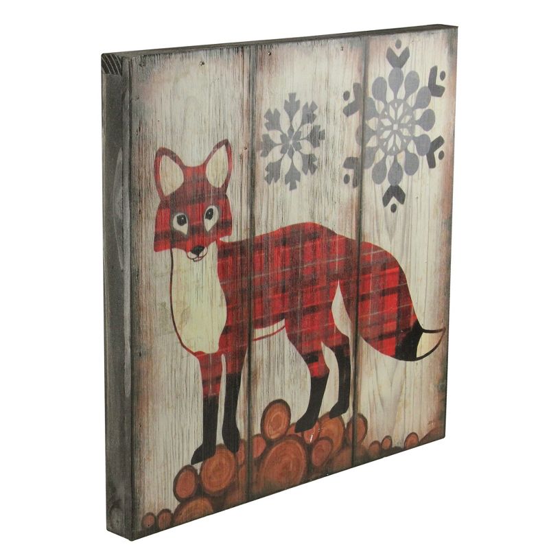 Raz Imports 13.75" Alpine Chic Plaid Red Fox on Lumber with Snowflakes Wall Art Plaque, 2 of 3