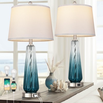 ROTTOGOON 27.5" Glass Table Lamps for Living Room with USB A+C Ports, Dimmable Touch Control Nightstand Lamp, Bedrooms Decor, Green, 2 Pack