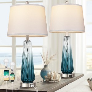 ROTTOGOON 27.5" Glass Table Lamps for Living Room with USB A+C Ports, Dimmable Touch Control Nightstand Lamp, Bedrooms Decor, Green, 2 Pack - 1 of 4