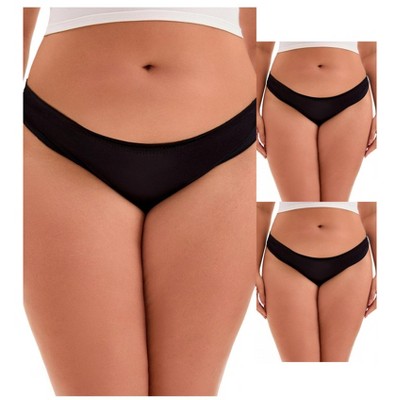 INSPIRE CHIC 3 Packs Women's Low Waist Panties Hi-Cut Frill Trim Satin Full Coverage Briefs, Available in Plus Size